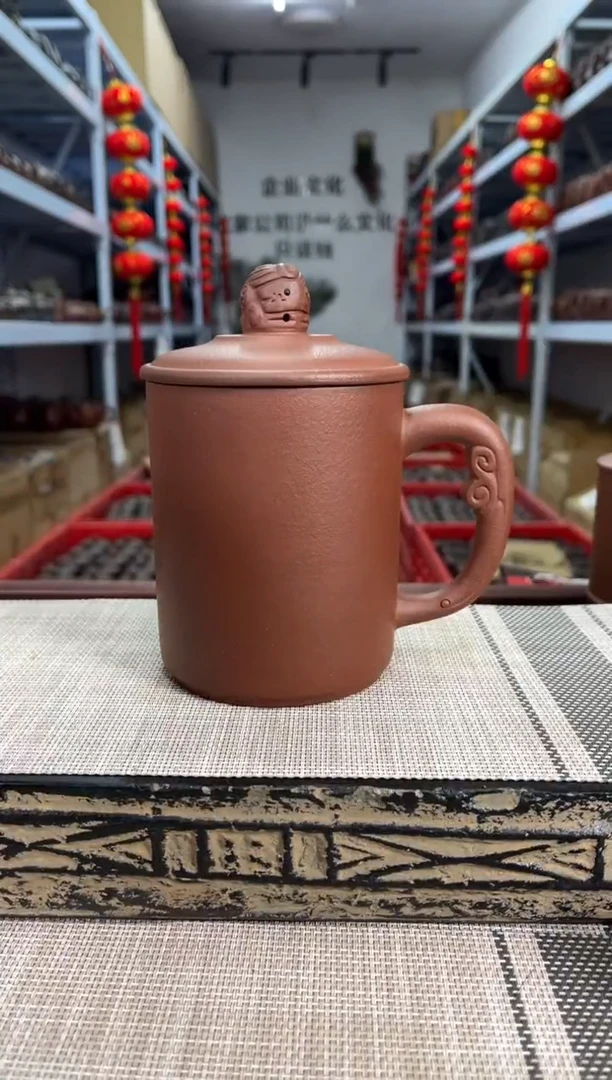 【闪购商品】紫砂茶杯微瑕红降坡祥龙绕柱盖杯礼盒装