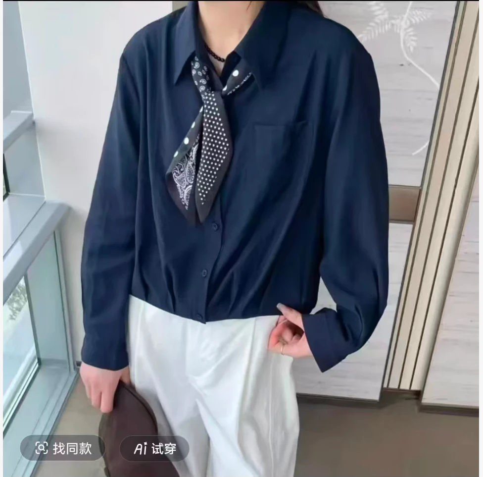 8801#衣长54秋季翻领休闲衬衫女新款时尚气质百搭长袖上衣