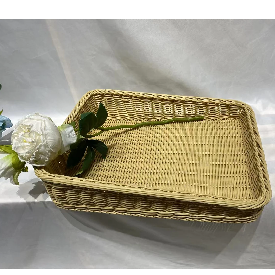 DL-128纯手工编织仿藤纯手工编织长方形大容量桌面收纳篮41*30cm