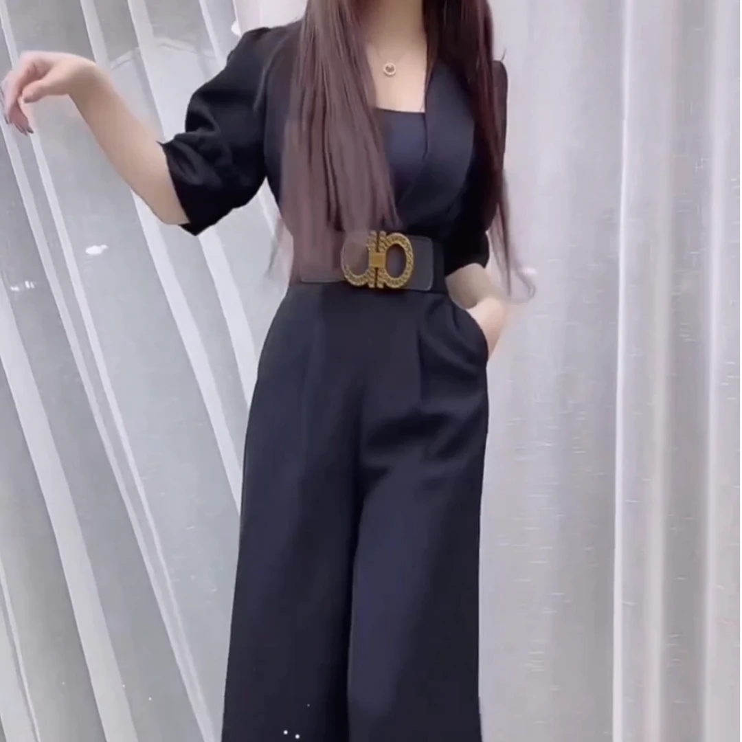 西装领连体裤套装女新款洋气高端收腰垂感连衣阔腿长裤送吊带腰带