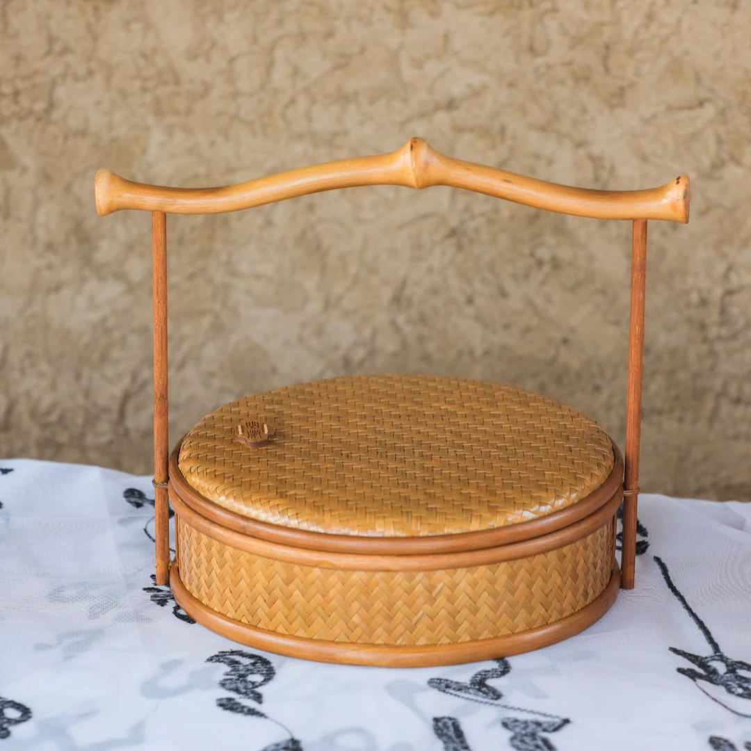 大漆手工竹编手编仿古提篮官帽收纳盒点心盒 茶道配件