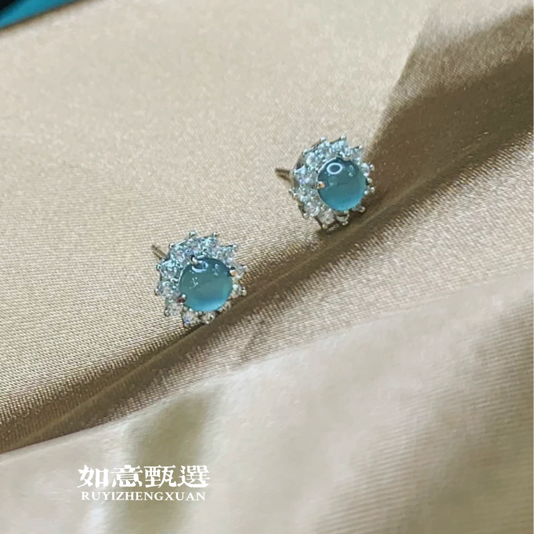 如意甄选 H004 蓝水翡翠耳钉