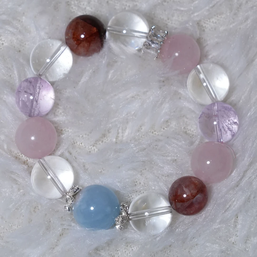 非金属木质手链 粉水胶花手串