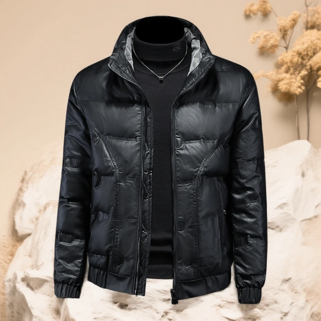 诺顿雷斯欧洲站男装冬季新款潮流短款轻薄立领加厚白鸭绒皮羽绒服