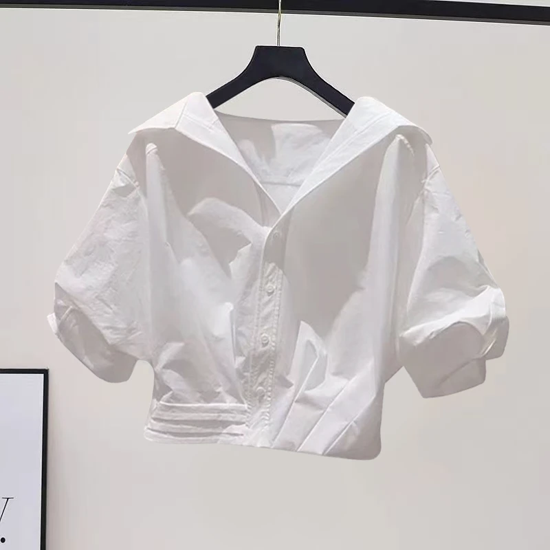 泡泡袖夏季法式多巴胺2025新款女舒适短衬衫时尚欧若动感风设计感