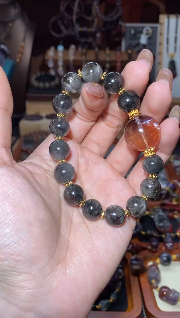 【闪购商品】水晶手串未镶嵌极光黑羽红胶花