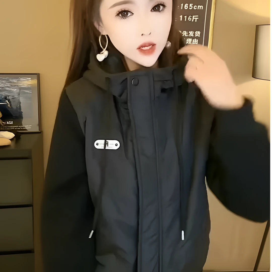 微微正品二棉外套洋气休闲连帽加厚秋冬