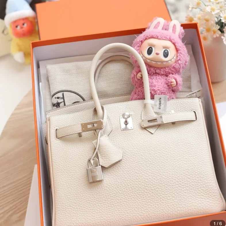未使用 Hermes/爱马仕 爱马仕Birkin25 B刻 TOGO皮 奶昔白 银扣