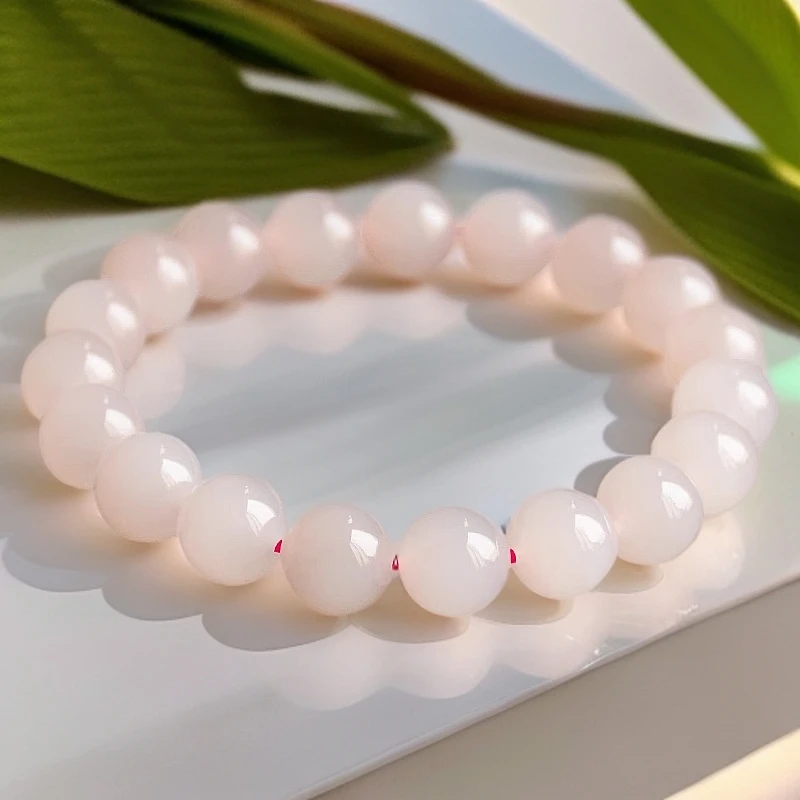 天然和田玉藕粉10MM单圈玉手串手链手穿珠设计款时尚小众百塔款