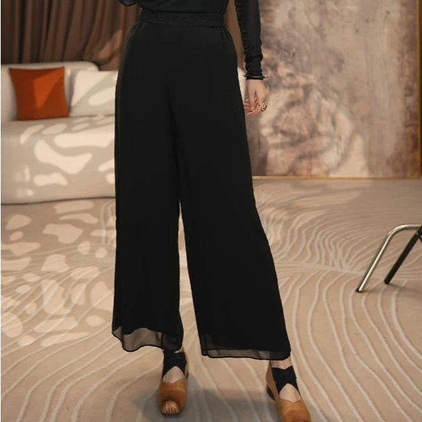 825556 百搭优雅桑蚕丝阔腿裤