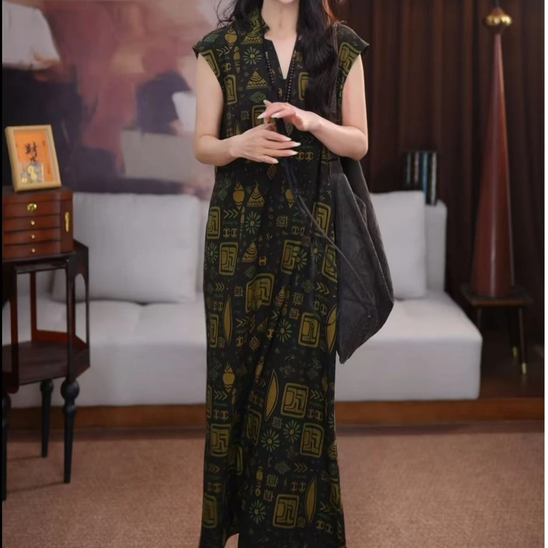 【意许】香云纱长款百搭时尚宽松春夏清凉气质新中式国风连衣裙