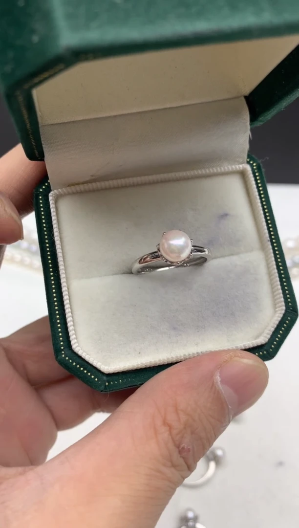 银S925镶嵌ff海水珍珠akoya白珠戒指