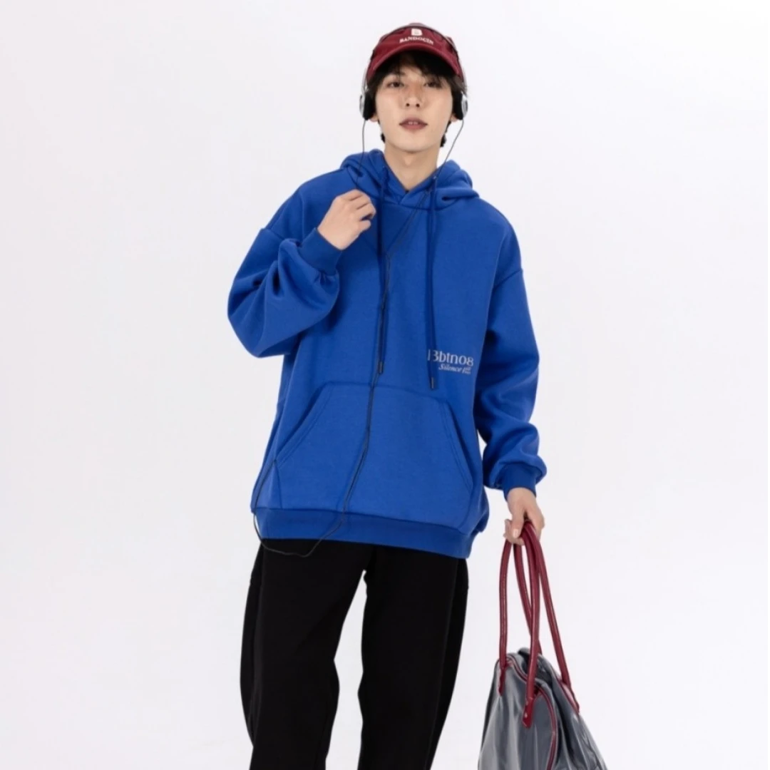 63779高端专享青少年老林家天花板加绒连帽卫衣蓝色