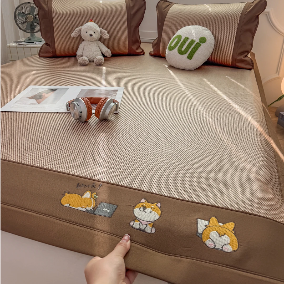 A类蓝色冰豆豆凉席冰丝席夏天专用2025新款夏季床笠款席子可机洗