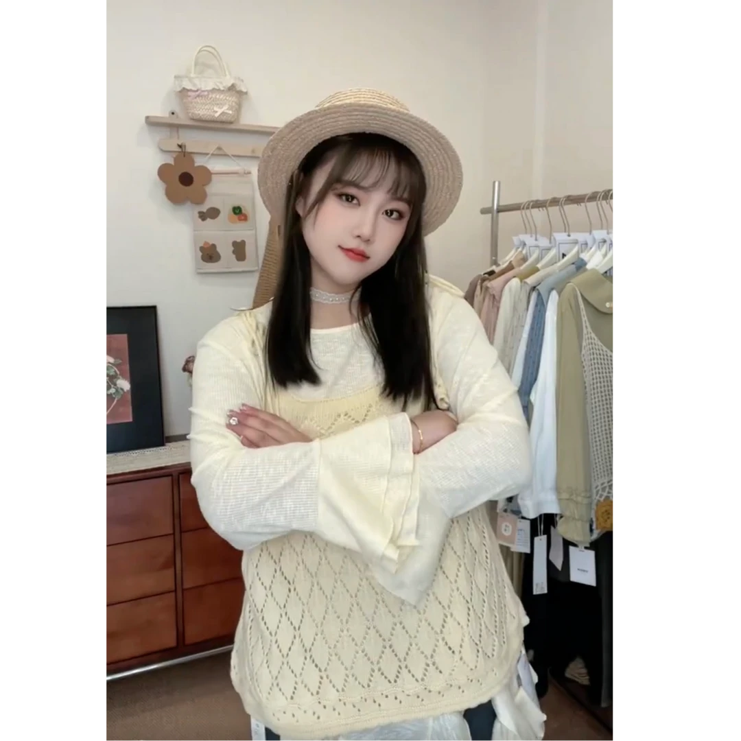 上衣300~500秋冬森系百搭宽松重工刺绣日系简约穿搭显瘦两件套女