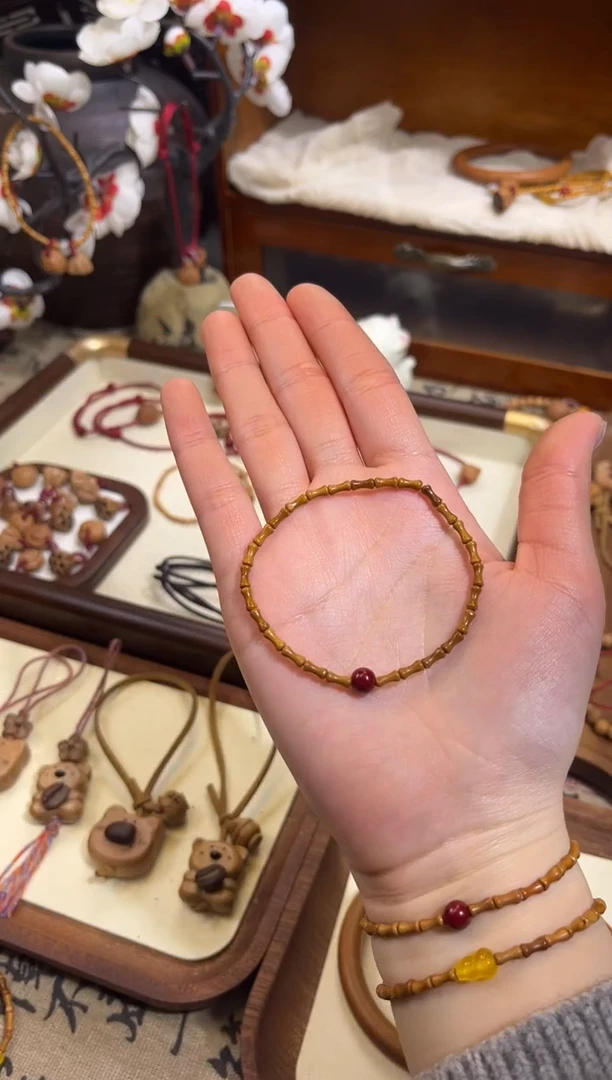 手串桃核【桃缘行】竹节「红色莎莎」桃木桃核辟、挡、驱、护 备注手围