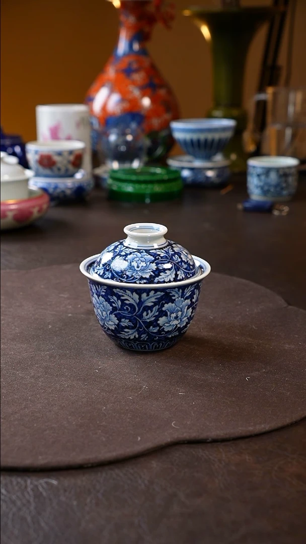 【闪购商品】雲林匠造蓝底牡丹盖碗