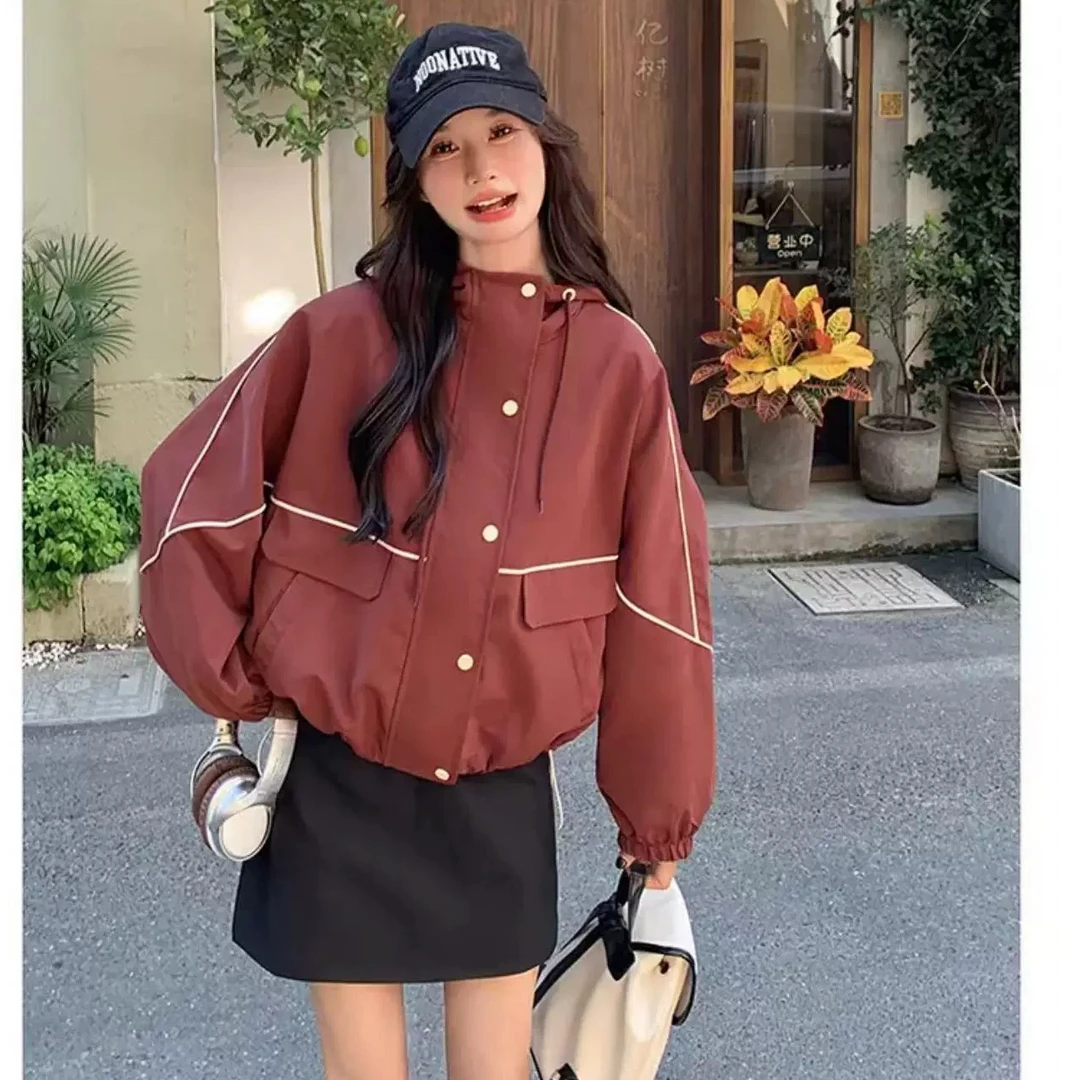 896款连帽宽松型女短外套上衣女装春秋韩版ins短款显瘦百搭洋气