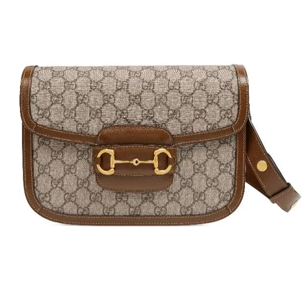 95新 GUCCI/古驰 古驰老花1955马鞍焦糖色中号 单肩女包 12191071