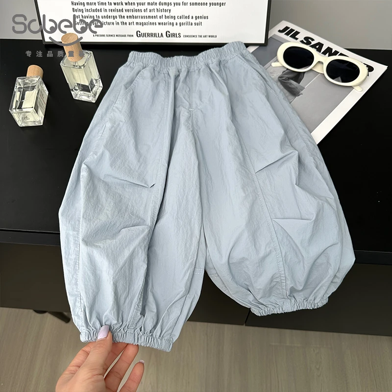 SCBEBE儿童休闲裤韩版百搭2025夏季新款拼条捏折休闲裤