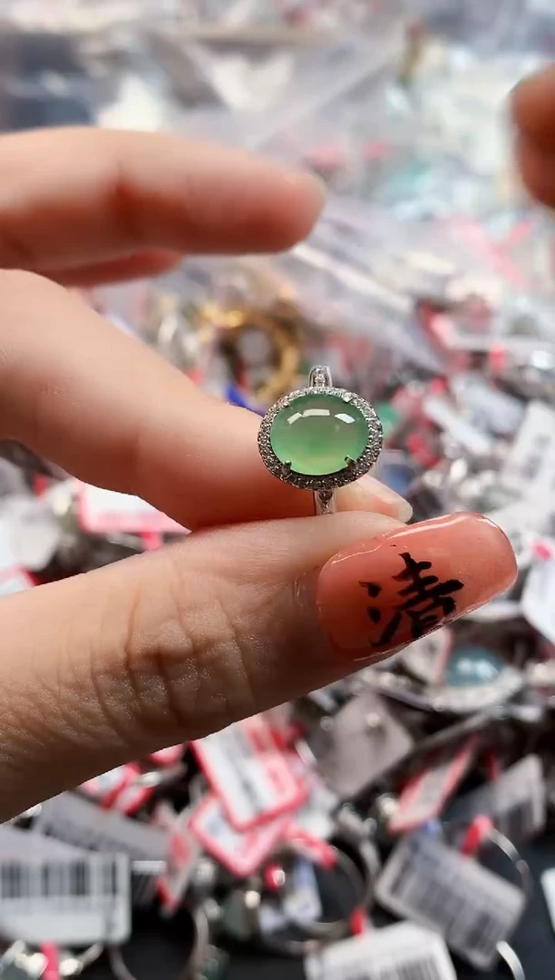 银S925镶嵌戒指翡翠天然A货缅甸翡翠