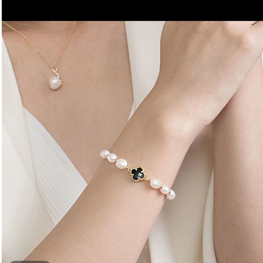 天然淡水珍珠新款黑色四叶草手链
