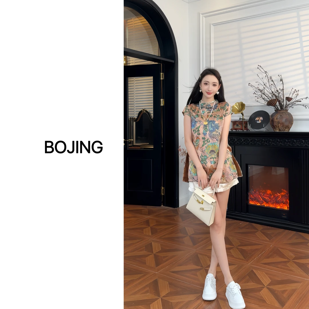 现货【七彩凤凰长裙】新中式显瘦网红时尚夏季复古连衣裙