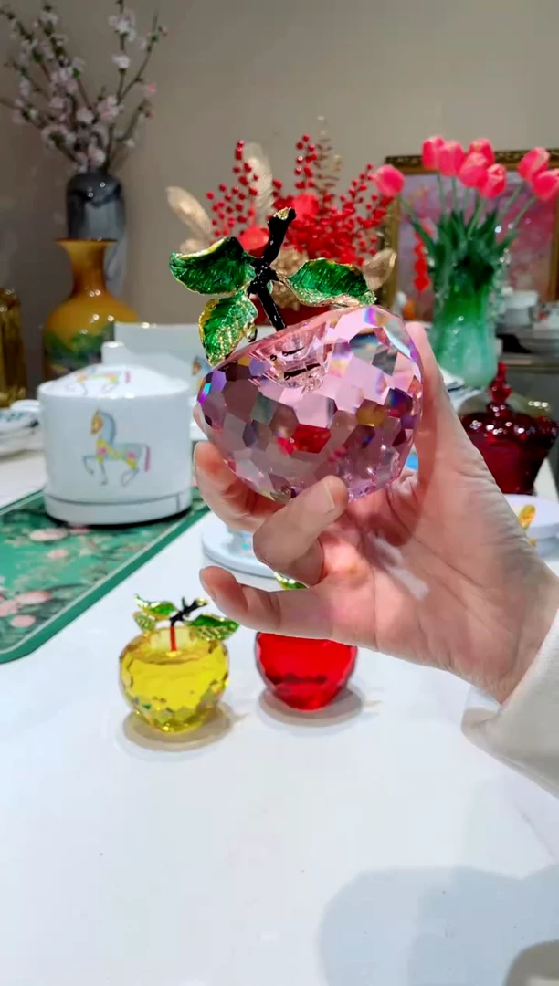 【闪购商品】琉璃手工艺品粉色水晶苹果