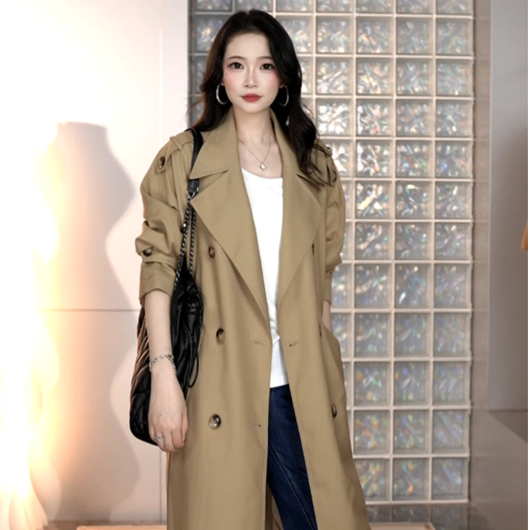 气质大衣外套宽松风衣中长款秋季外套英伦风过膝双排扣显瘦休闲