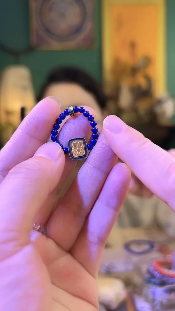 青金石银S925镶嵌戒指青金石扎基拉姆戒指