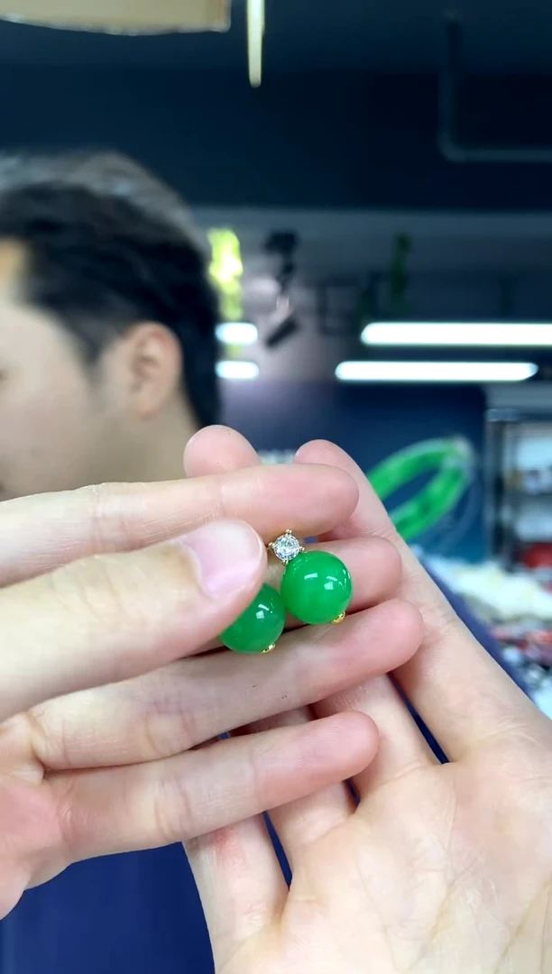 银S925镶嵌翡翠耳饰多样性发其一颜色微差