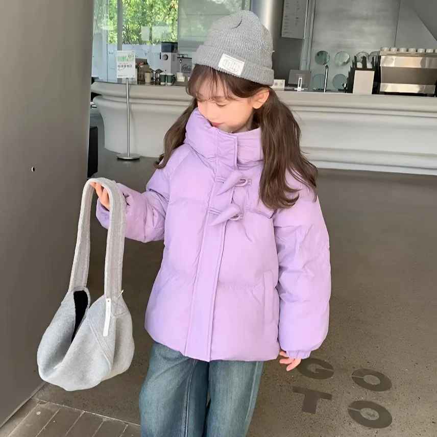 加厚款时尚外套冬季中大童面包服保暖连帽女儿童宽松羽绒服秋冬