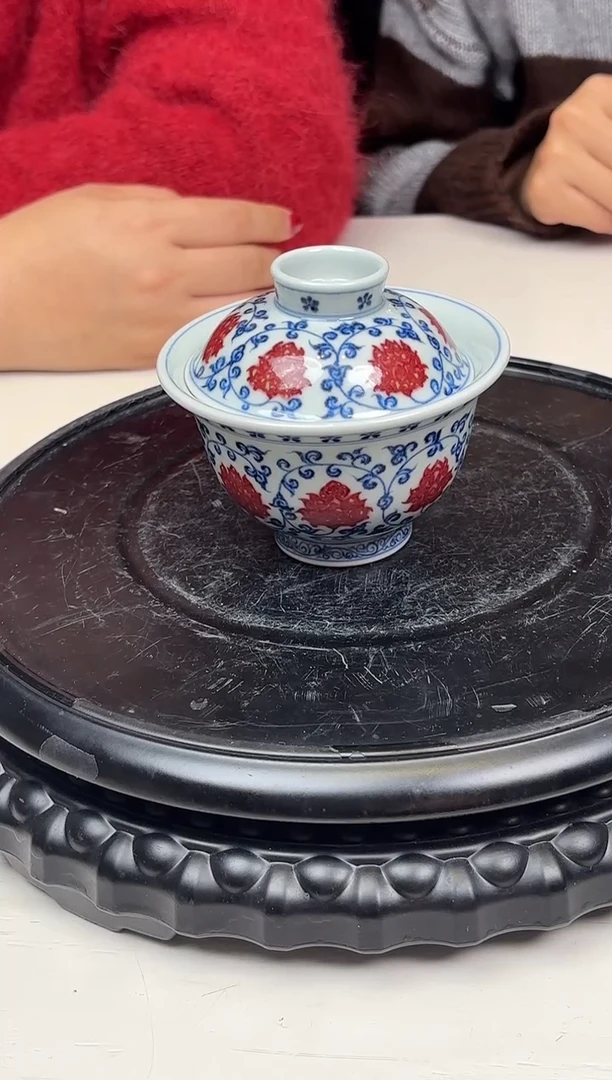 摆件瓷景德镇陶瓷-古县衙青花釉里红宝相盖碗