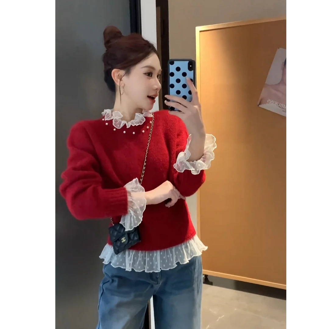 新年一整套2026春季新款韩系高级感百搭假两件上衣裤子两件套