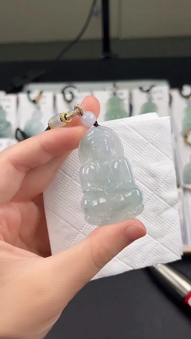 翡翠未镶嵌颈饰Y5C016翡翠冰绿中小观音