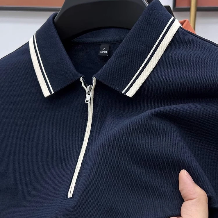 高端半拉链纯色短袖POLO衫男士男士商务polo衫