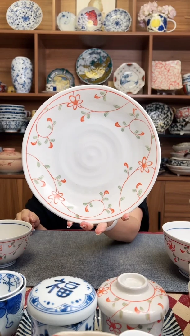 瓷片花赤绘23cm大盘