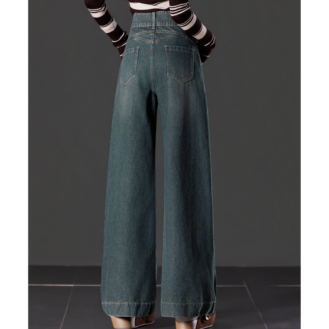 阔腿牛仔裤微喇牛仔裤女秋冬季新款高腰显瘦大码宽松高级感拖地裤