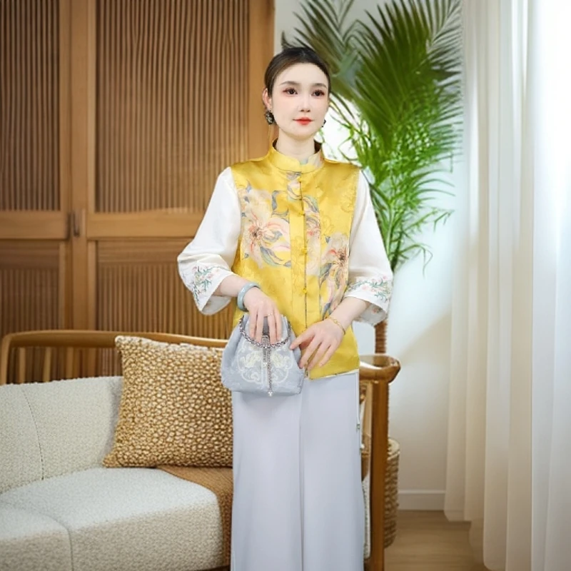 【玉兰花双面穿】2025夏季新款新中式暗纹提花时尚国风新中式女装