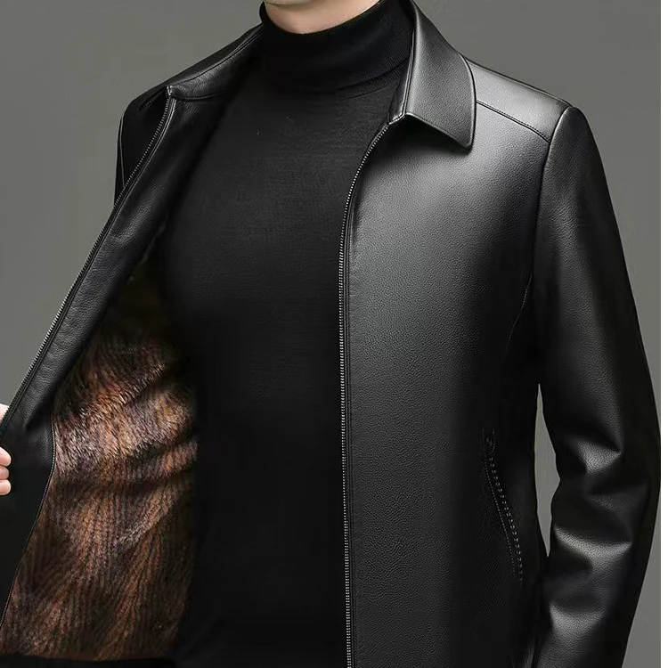 海宁正品立领翻领高端绵羊皮防风保暖真皮男士皮衣外套加厚