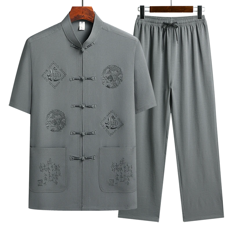 爸爸中老年夏季中国风唐装套装男士新中式爸爸装爷爷装父亲节礼物