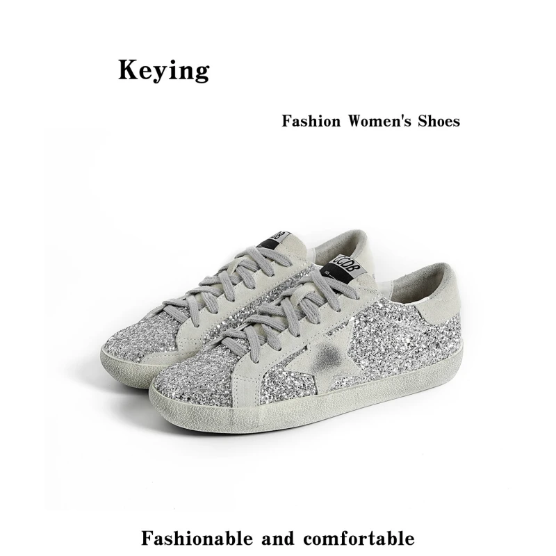 做旧脏脏鞋内增高休闲鞋女款2025新款韩版亮片银星星脏脏鞋女鞋
