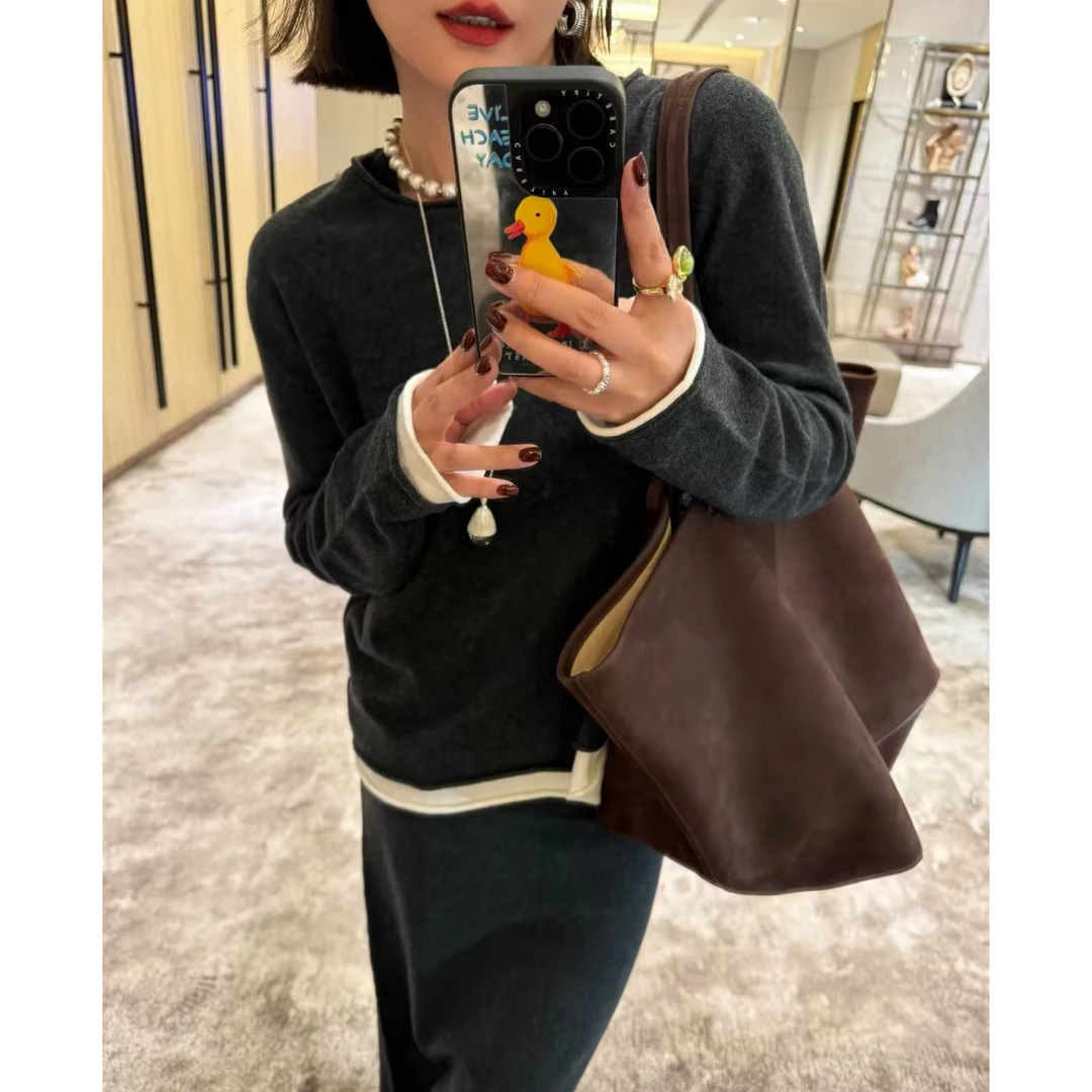 木子静-「云柔垂坠感」撞色假两件显瘦减龄内搭T恤-9231-B