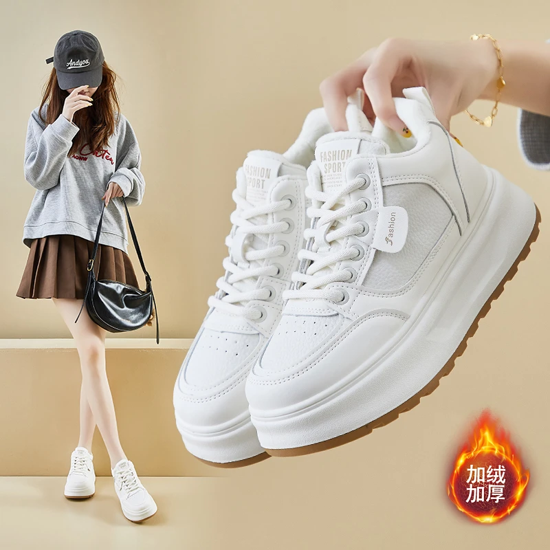 加绒高帮休闲女鞋2025新款冬季百搭保暖棉鞋加绒加厚雪地靴SRL