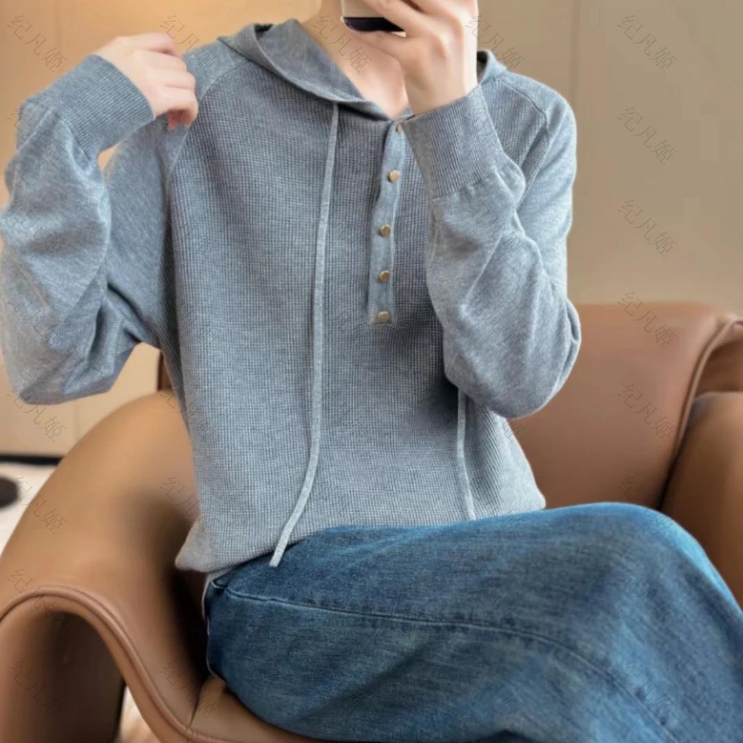 纪凡姬/3708-新款连帽针织打底卫衣休闲纯色帽衫