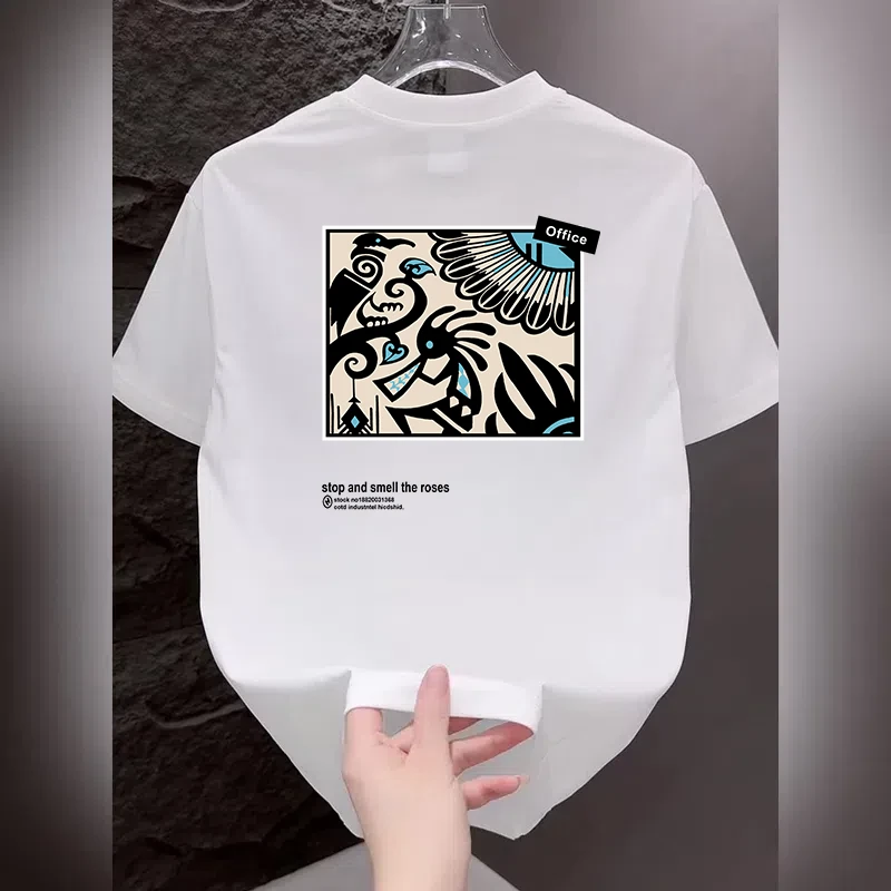 2025夏季新款男士潮牌短袖t恤纯棉百搭休闲潮流时尚宽松印花上衣T