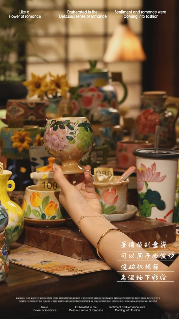 陶瓷景德镇高温手绘釉下彩设计师款式