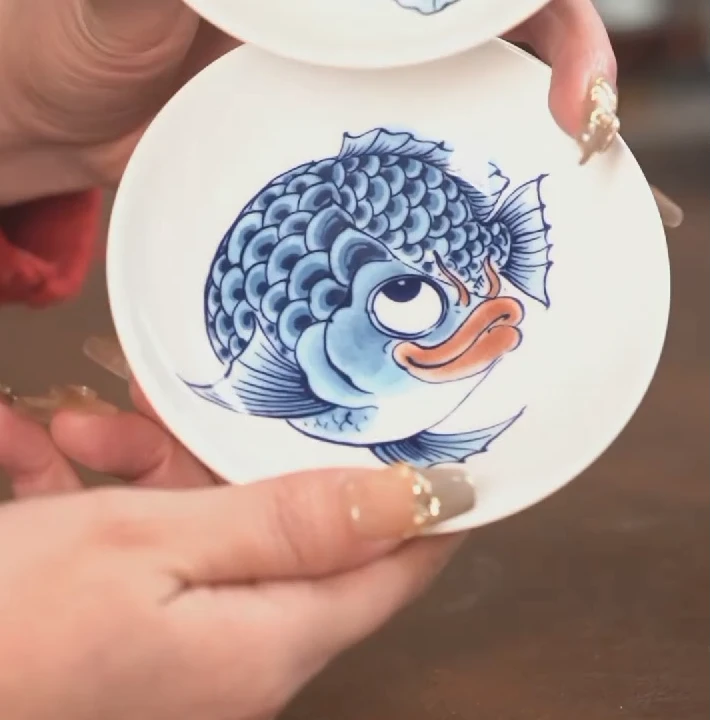 拙明院新国风国潮蓝鱼味碟