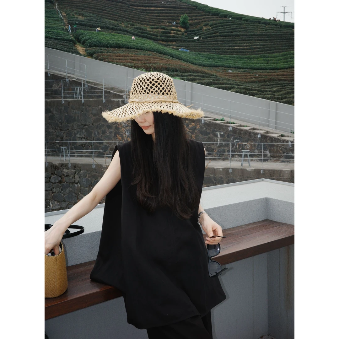 【LiuSanSan】假日感天然光泽亚麻廓形马甲上衣YM S4713