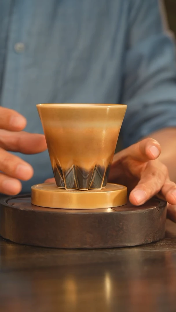 杯192柴房陶瓷柴烧桂花杯带杯垫